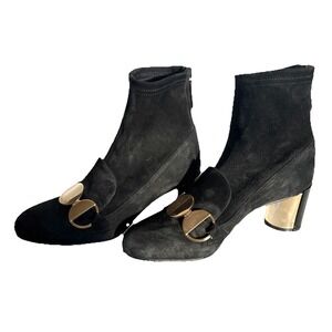 LORIBLU Designer Black Suede Ankle Boots Gold Metal Details  EU 37 | US 7 Italy